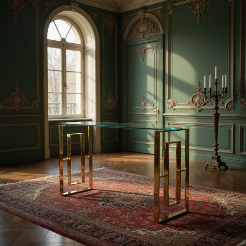 Console en verre d'acier inoxydable, table d'appoint repas doré transparent BS-02, Doré