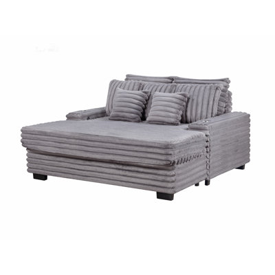 Plush Corduroy Oversized Sofa Chaise Lounge Chair with Cup Holders and USB Charging Port