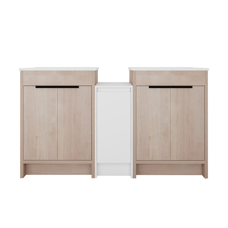 De meuble-lavabo autoportant en céramique avec lavabo en céramique à double rangement et à fermeture en douceur