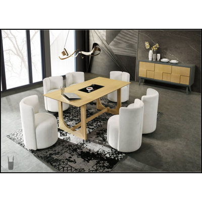 Ensemble de salle à manger 8 pièces en chenille naturelle et blanche Blayde pour des réunions de famille élégantes et confortables