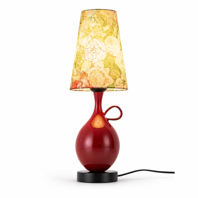 Red Ceramic Floral Shade Mini Table Lamp