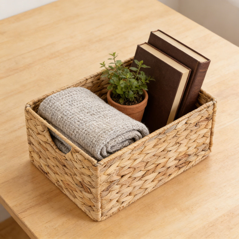 Water Hyacinth Storage Baskets Set Of 4, Handwoven Wicker Organizer Bins With Handles For Pantry, Bathroom, And Shelves, Foldable For Easy Storage