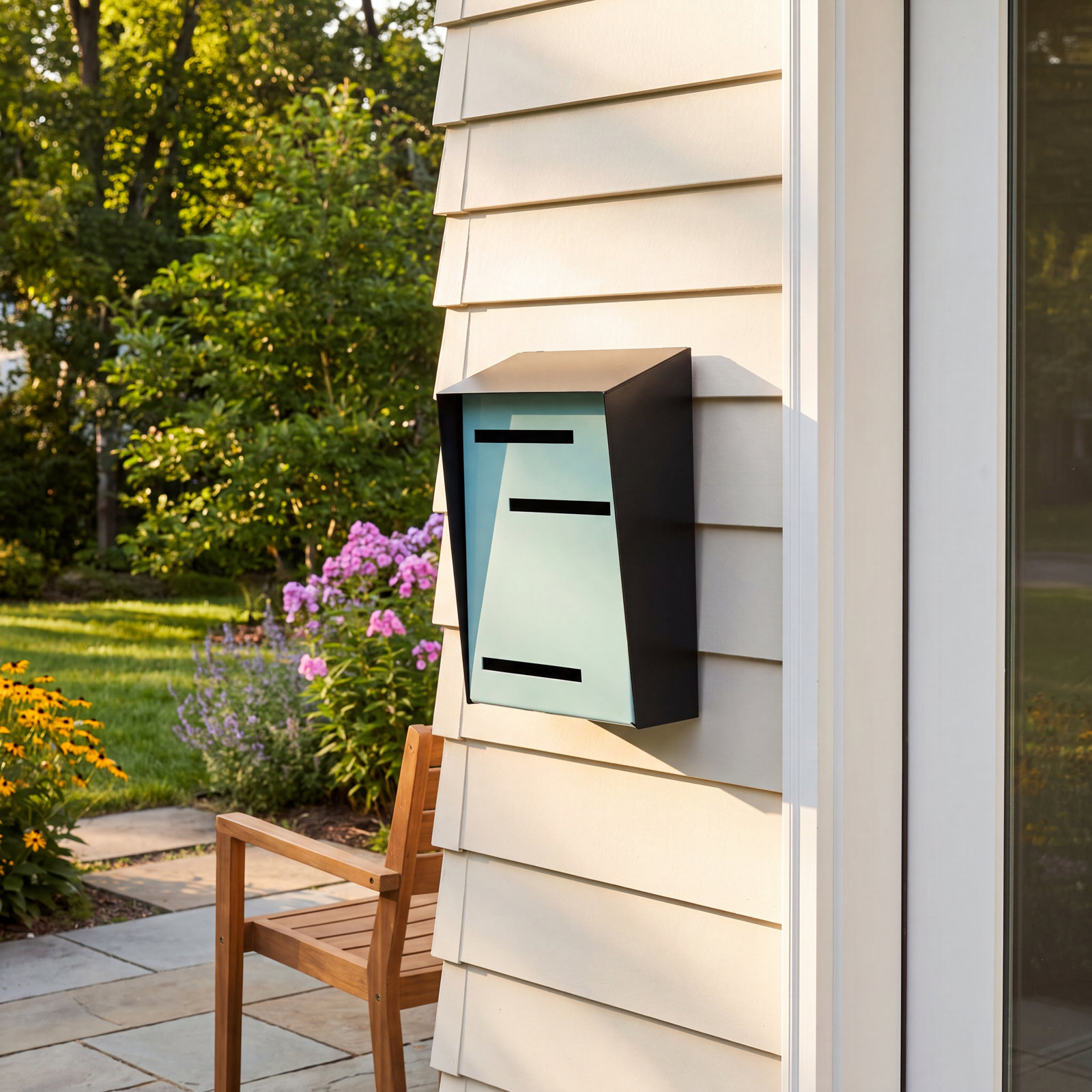 Wall-Mounted Mailbox, Robin Egg, Black