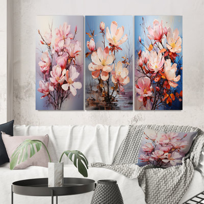 «Pink White Magnolias Romantic Impression», 3 pièces