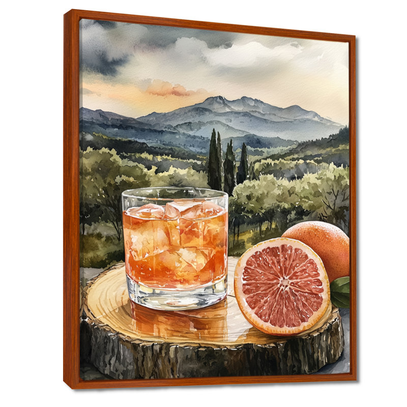 Gioula cocktail tequila avec verre de pamplemousse II - impression sur toile liqueur, H 32 po x l 24 po, Brun