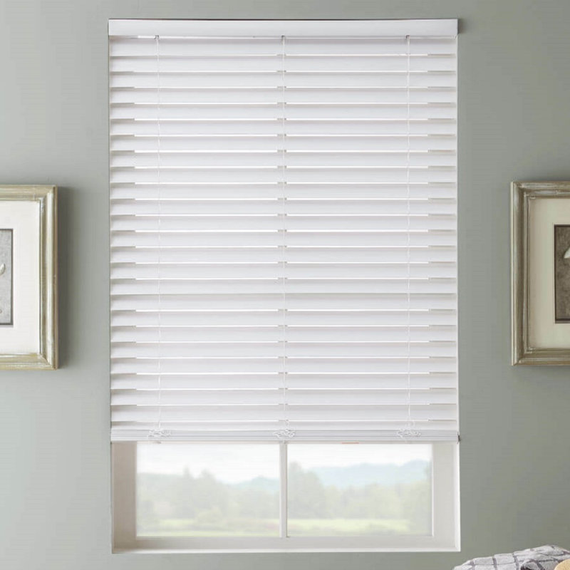 Faux Wood Venetian Blinds, Waterproof Horizontal Slats with Corded Light & Privacy Control, Trim-to-Size Window Blinds, White