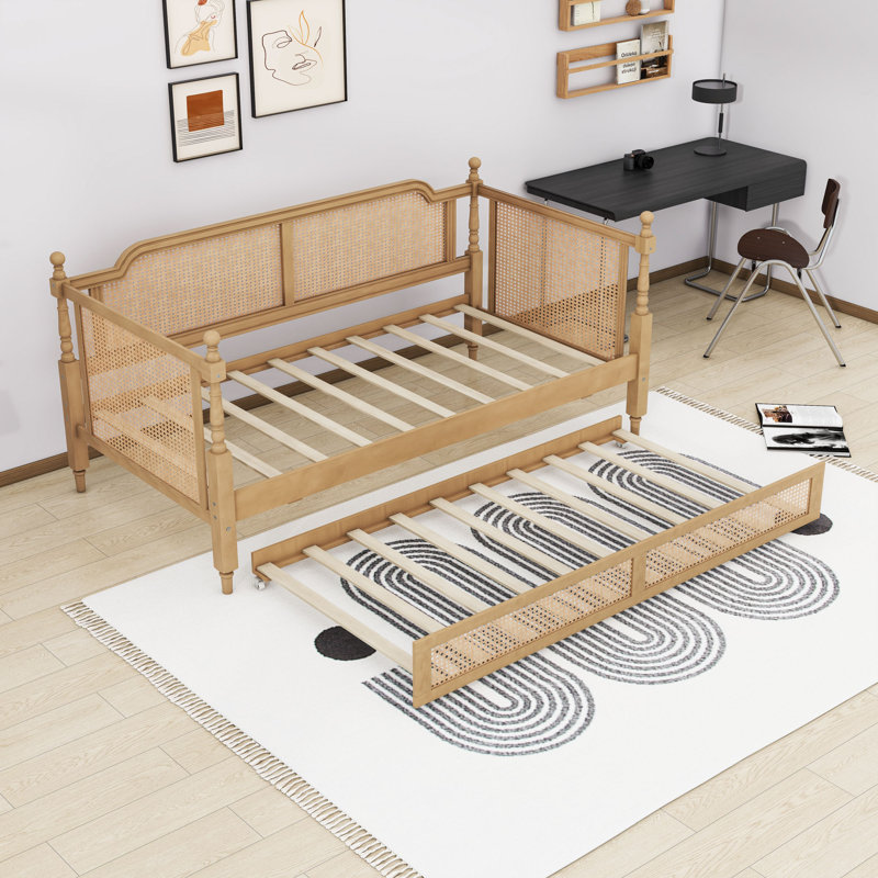 Wood Daybed with Trundle and Slats, Twin, Antique Walnut