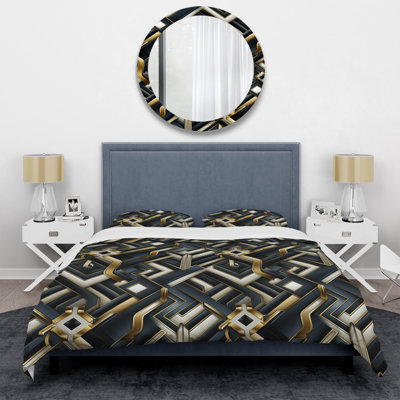 Ensemble de housse de couette noir et or Retro Mosaic Perspectives I