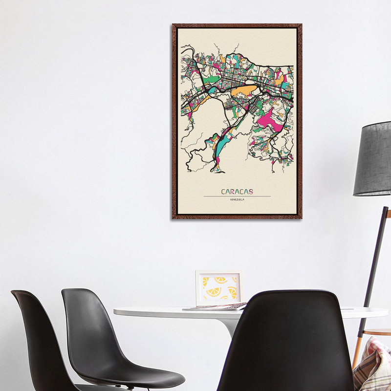Caracas, Venezuela Map by Ayse Deniz Akerman - Floater Frame Print on Canvas