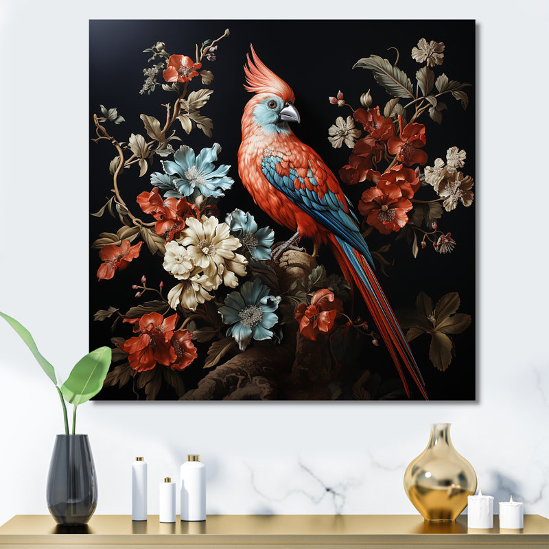 Red Bird Serenity Blooms - animaux, art mural, Toile tendue, H 36 po x l 36 po