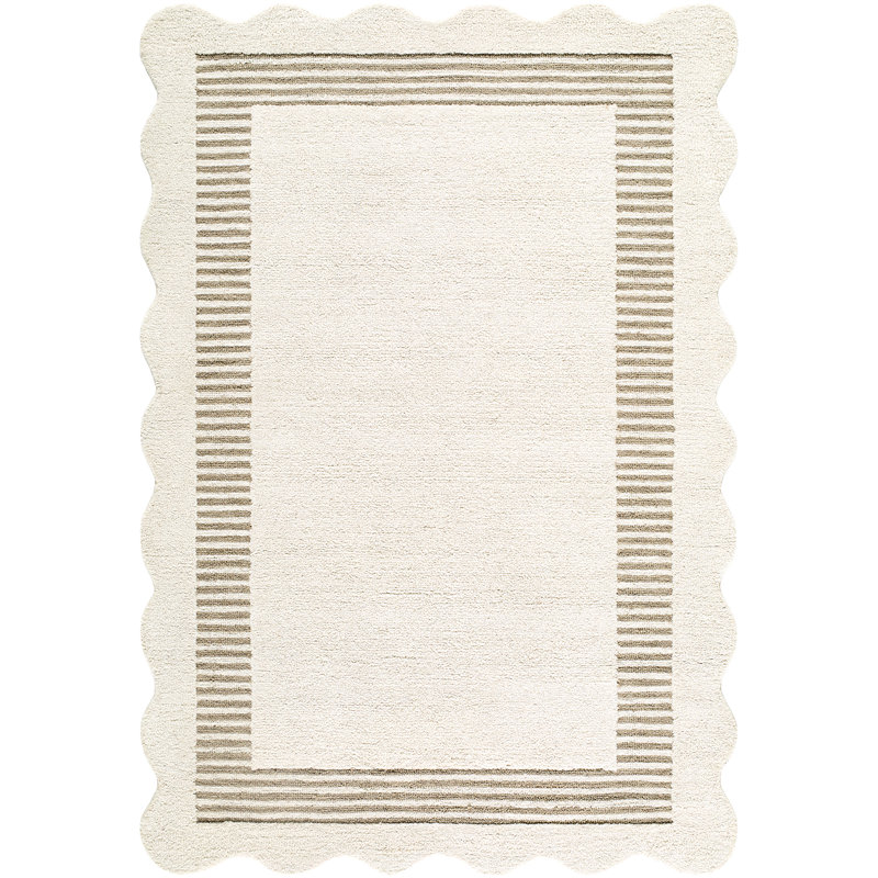 Abstract Wool Hand Tufted Area Rug, Ivory, Taupe, Rectangle 107 x 168 cm