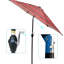 Parasol 9 pi avec rayures rouges attrayantes - Protège, système de levage à manivelle Décoration pour la stabilité