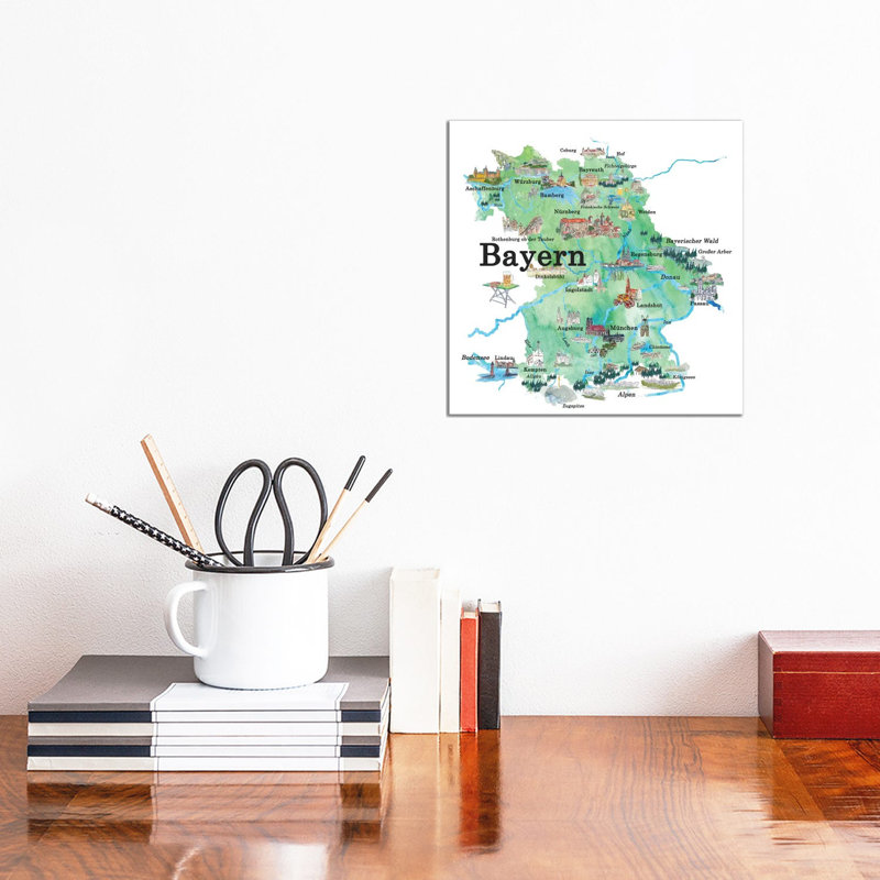 Bayern, Germany Illustrated Travel Poster by Markus & Martina Bleichner - Wrapped Canvas Gallery-Wrapped Canvas Giclée