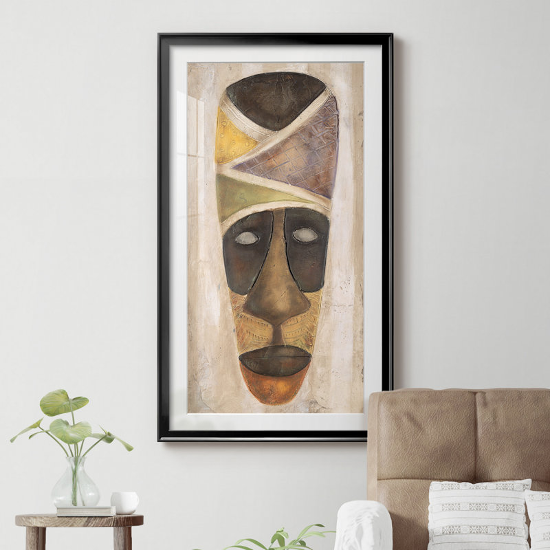 Tikar Mask - cadre photo, reproduction d'art, Papier encadré noir, H 10,5 po x l 18,5 po x P 1,5 po