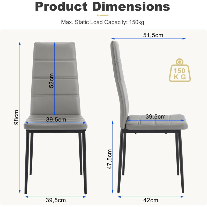 Nyota 47.5cm H Upholstered Full Back Parsons Chair, Grey