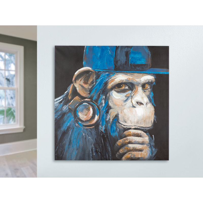 Monkey With Headphones - Wrapped Canvas Painting