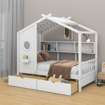 2 Color Wooden Full Size House Bed with 2 Drawers, Kids Bed with