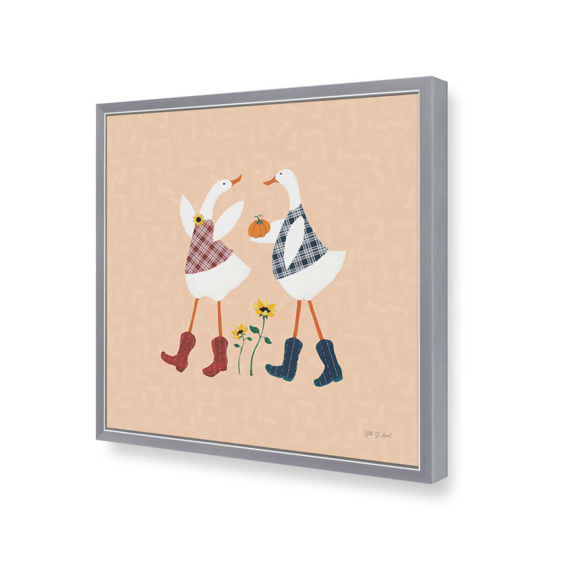 «Ducks in the Pumpkin Patch V» par Yvette St. Amant, reproduction d'art, H 12 po x l 12 po, Argent argent