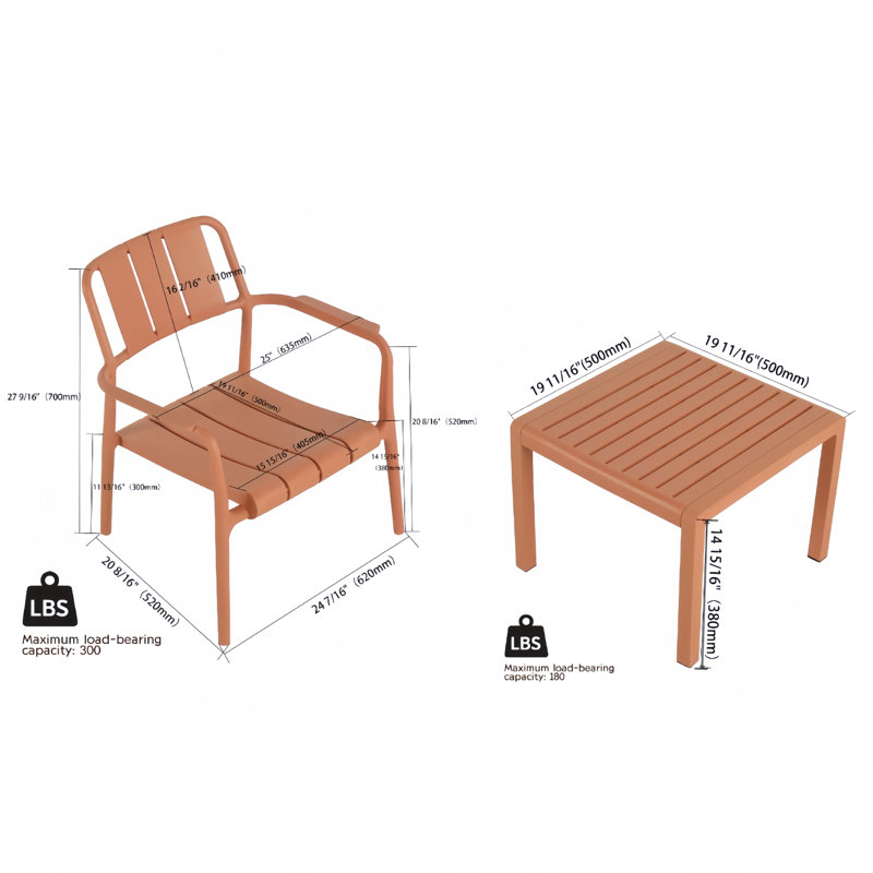 Ensemble 2 pièces chaises simples et tables basses, Brown