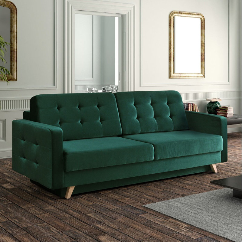 Vegas Sofa 90" Upholstered Sleeper Sofa, Dark Green