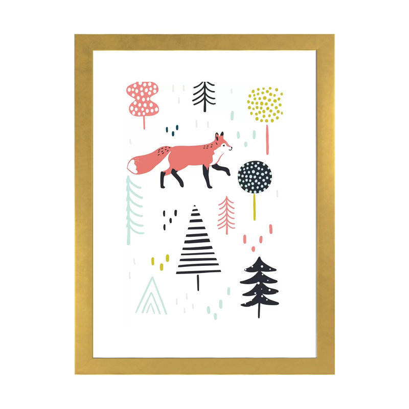 Fox Forest I par Victoria Borges - impression d'art graphique, H 24 po x l 16 po x P 1 po, Papier encadré doré, Blanc
