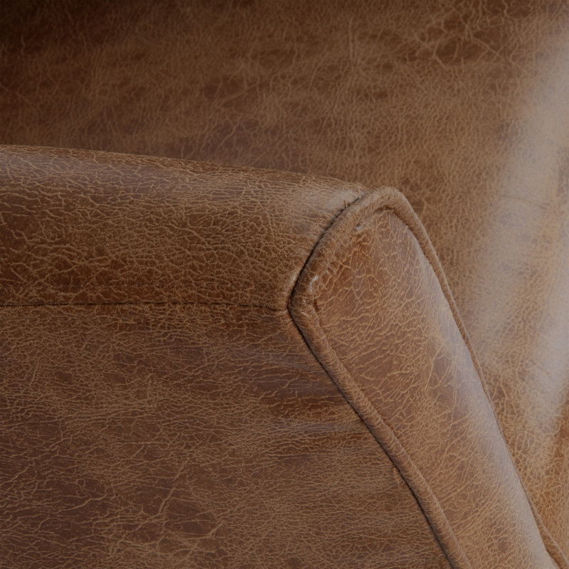 Modern Barrel Accent Chair -Distressed Brown Faux Leather