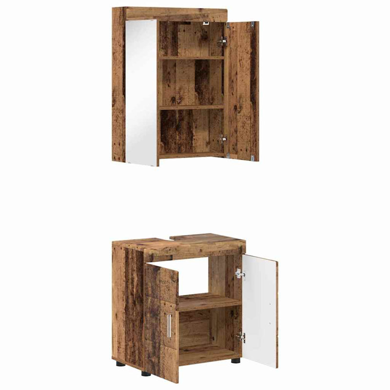 Vanity & Mirror Set, Medium Wood