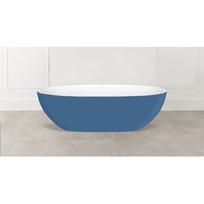 Barcelona 70.875" x 34.125" Freestanding Soaking Bathtub in Volcanic Limestone with Overflow Hole