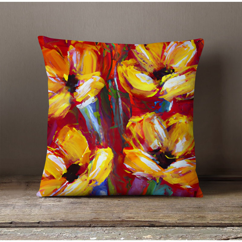 Throw Pillow With Insert, Red/Orange Floral 3, 20"H x 20"W