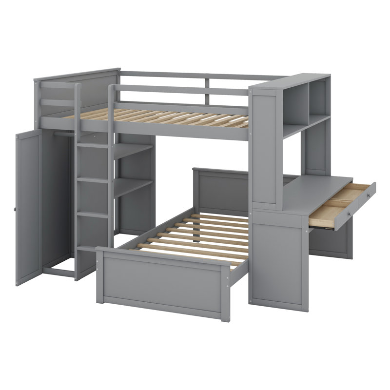 Joal Kids Full Bunk Bed with Drawers, Grey