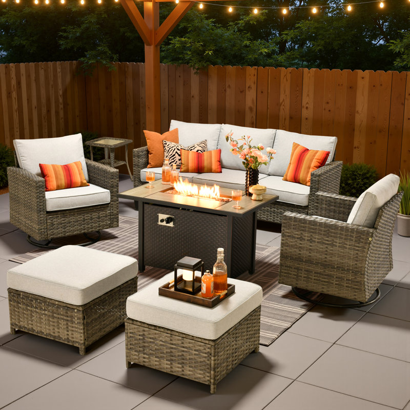 Harbin 7-piece Wicker/ Rattan Patio Conversation Set With Rocking Chairs, Gray