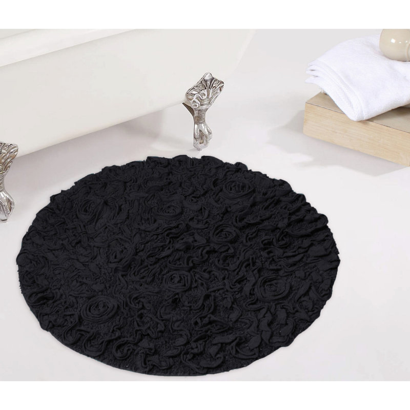 Taki Cotton Round Bath Rug, Black, 30" Round