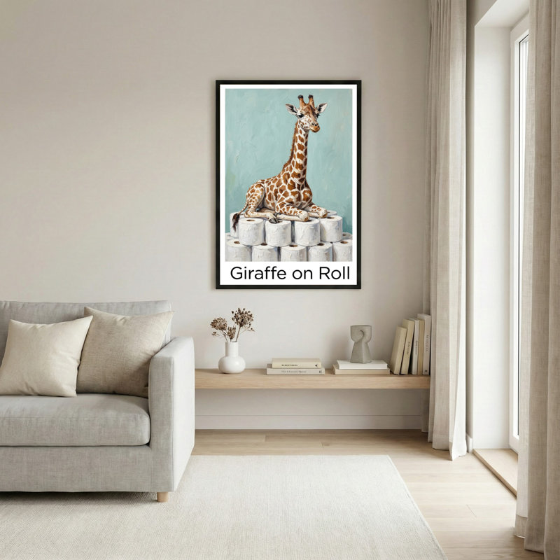 Ensemble de 1 tableau mural sur toile tendue représentant une girafe sur rouleau, H 18 po x l 12 po