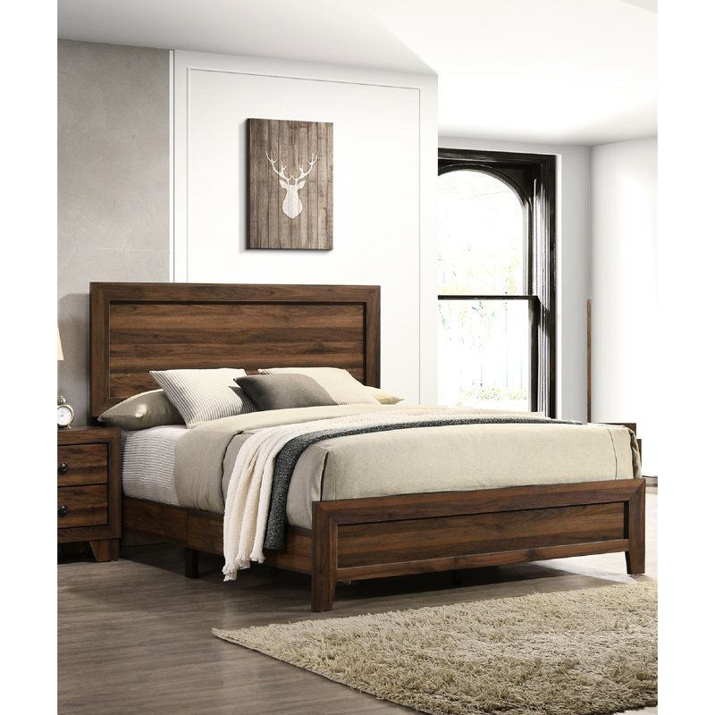 Lit double à finition cerisier brun - Mobilier de chambre à coucher contemporain en bois avec une touche de style, Lit double