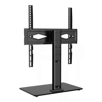 TV Stand Mount, Swivel Universal TV Stand for 32 to 55 inch TVs, Height Adjustable Portable Floor TV Stand with Tempered Glass Base for Bedroom, Living Room