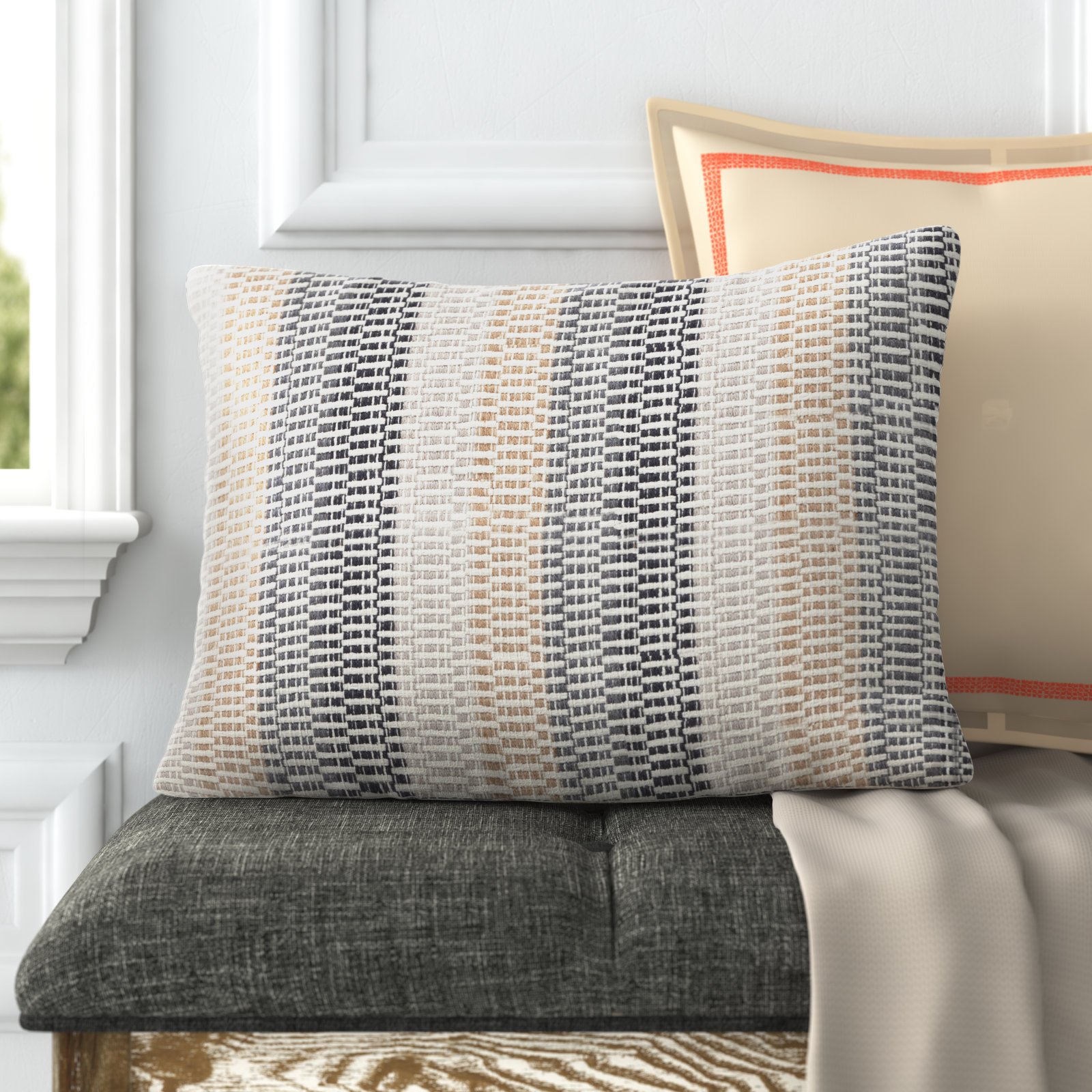 Bruce Embroidered Cotton Lumbar Throw Pillow
