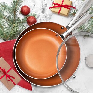 Michelangelo 8 inch Frying Pan with Lid, Nonstick Small Frying Pan with Ceramic Titanium Coating, 8 inch Copper Frying Pan with Lid, 8 in Small