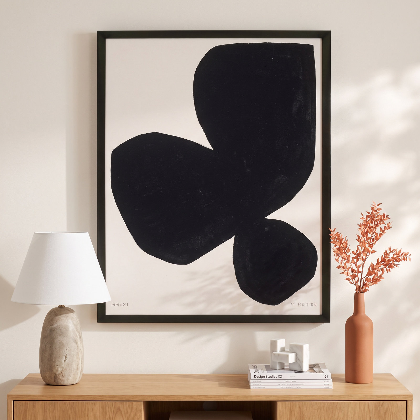 Shauna "Module on White 5" Painting, 50" H x 40" W x 1.25" D, Black