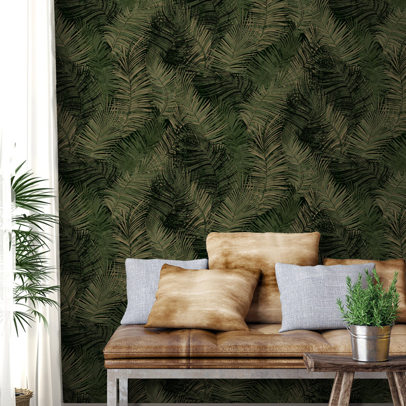 Papier peint adhésif Palm Haven, Olive et noir