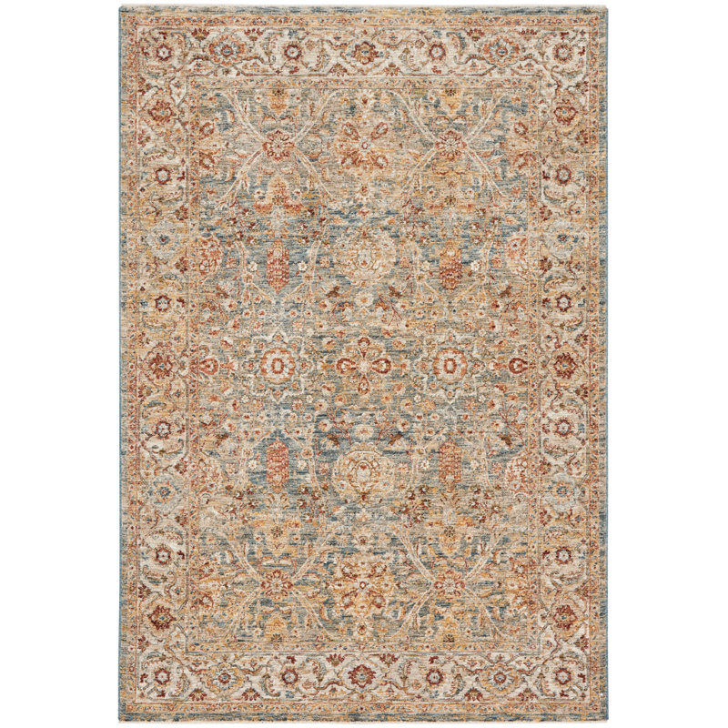Sahar Bordered Blue Area Rug, Rectangle 5'3" x 7'8"