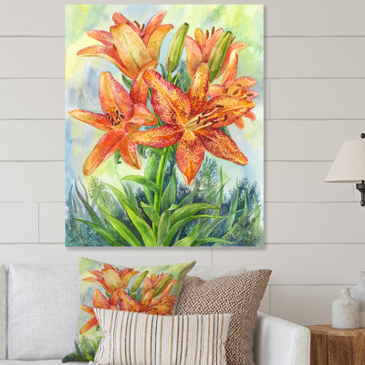 Blossoming Orange Flowers In The Garden " Blossoming Orange Flowers In The Garden " Painting Print