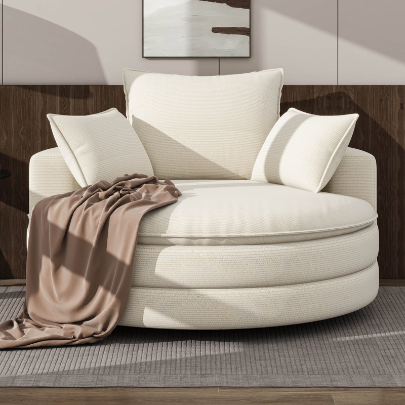 360° Swivel Sofa Chair Accent Barrel Chair Swivel Round Chair With Dual-Layer Cushion Design And 3 Removable Pillows, Beige