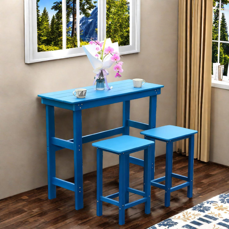 Ensembles de table de salle à manger durables en PEHD, style extérieur moderne bleu lac