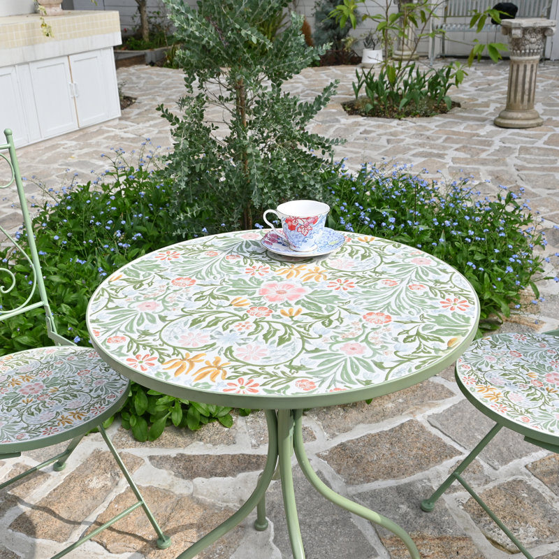 Outdoor Bistro Set for 2 Persons with Ceramic Top , Vintage Small Dining Table and Chairs Set for Patio Balcony Garden