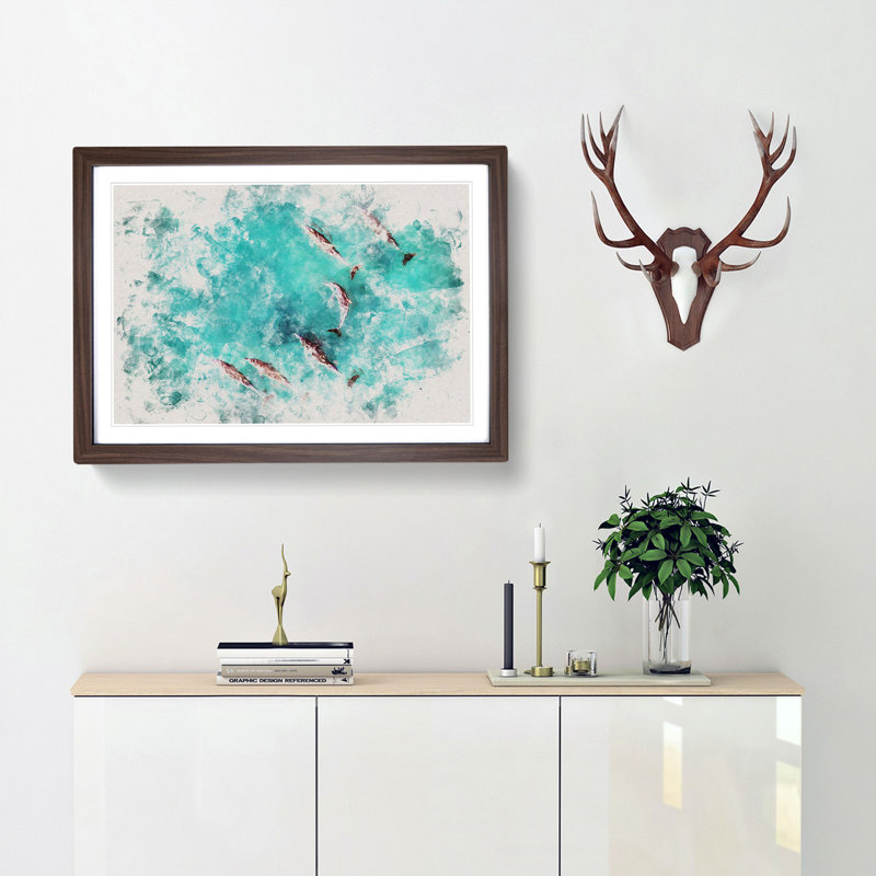 Sunlight upon the Dolphins - Picture Frame Graphic Art Print, 33cm H x 45cm W x 2cm D, Walnut Framed