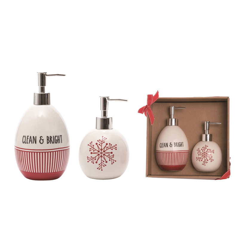 Ensemble de 2 distributeurs de savon à main et à vaisselle pour la table décoratifs de Noël multicolores en céramique, parfaits pour les cadeaux et les cadeaux d'hôtesses