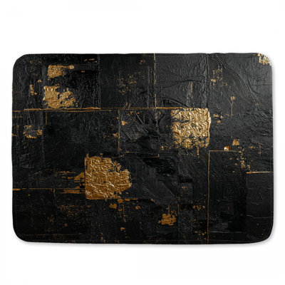 Black Gold Textured Abstract Bath Mat