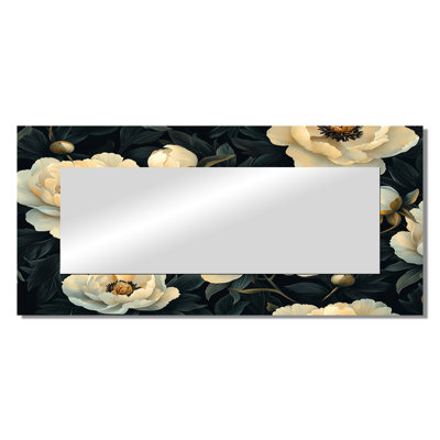 Black Beige Midnight Peonies II - Floral Mirror For Wall Art Decor - Printed On Metal