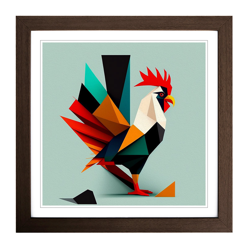 Rooster Suprematism - Single Picture Frame Print on Wood, Walnut