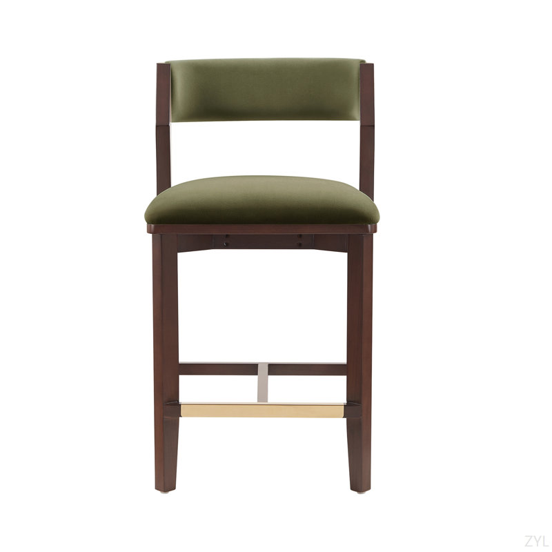 Tabouret de comptoir rembourré en bois Patricia, Vert